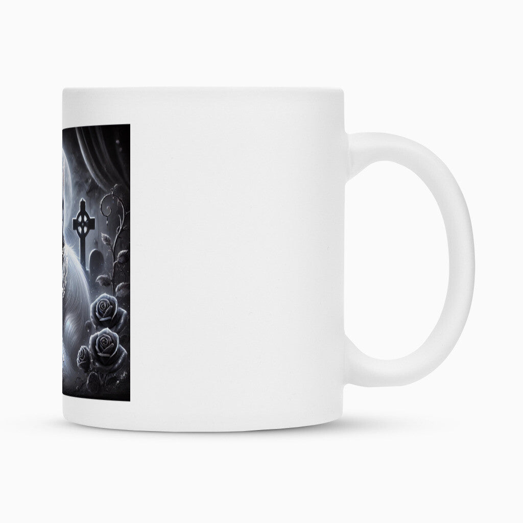 Gothic Tasse mit weißer Katze, super als Geschenk zu jeden Anlass