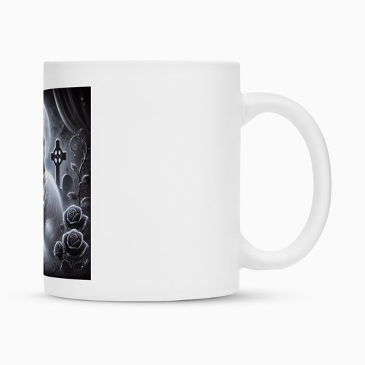 Gothic Tasse mit weißer Katze, super als Geschenk zu jeden Anlass