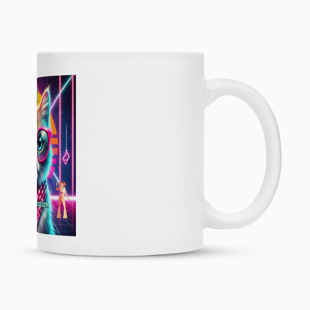 Retro Tasse mit Katzenmotiv, 80iger Jahre, bunte Tasse, perfektes und bestes Geschenk