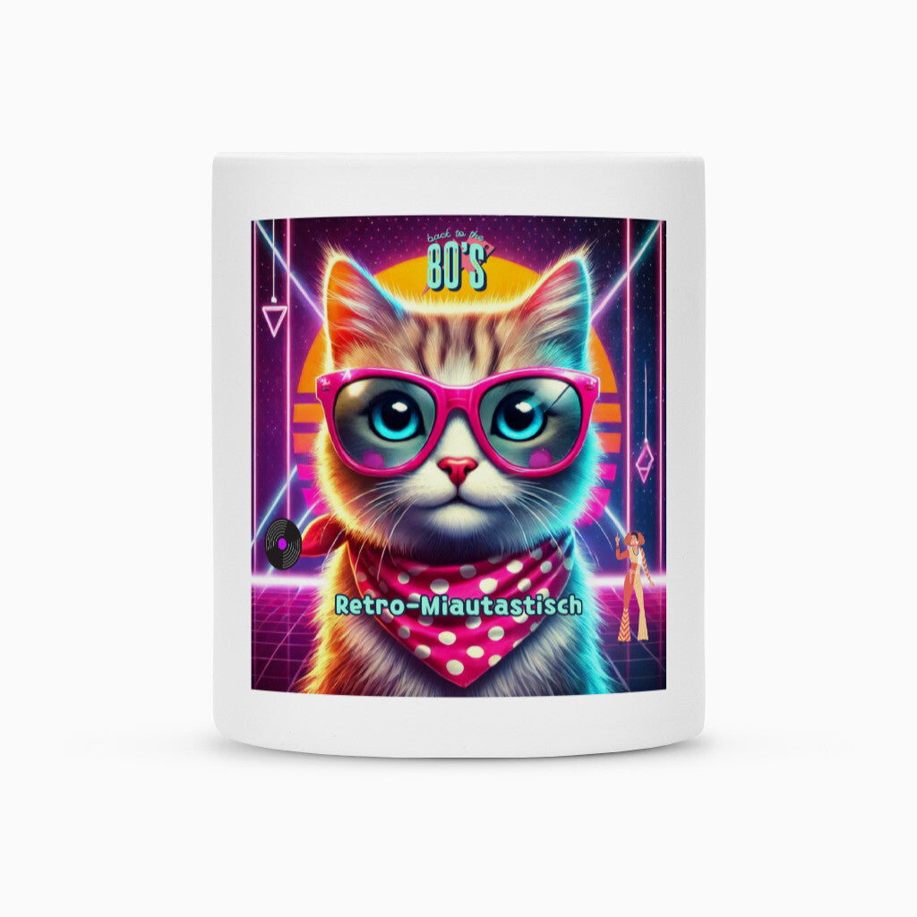 Retro Tasse mit Katzenmotiv, 80iger Jahre, bunte Tasse, perfektes und bestes Geschenk