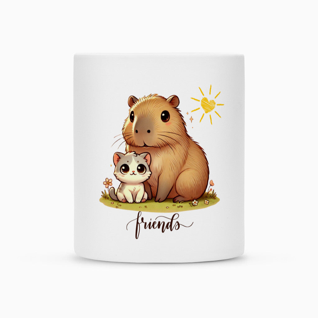 süße Tasse mit Capybara und Katze, Freunde Tasse zu Verschenken geeignet, Katzenmotiv
