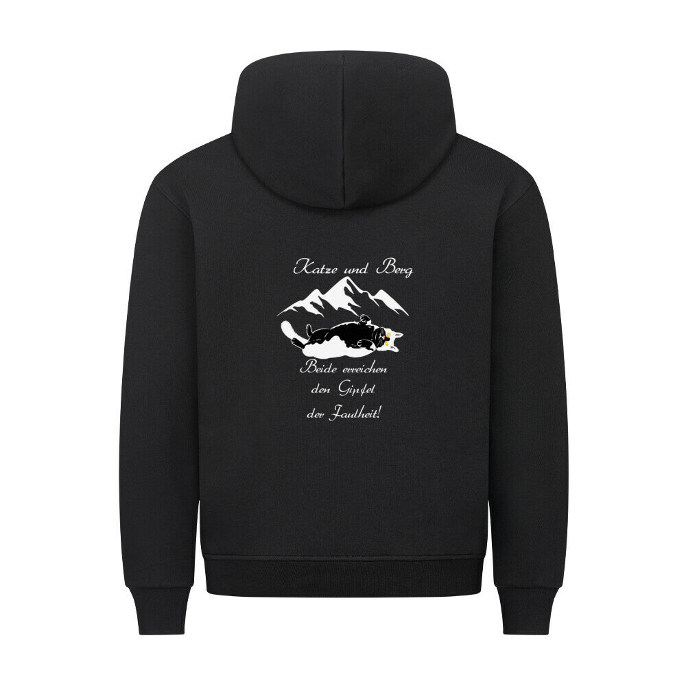 Hoodie, Katze und Berg, in schwarz, lustiges Katzendesign,