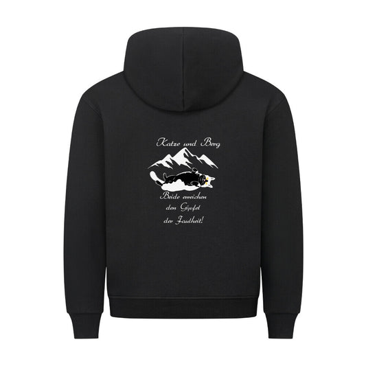 Hoodie, Katze und Berg, in schwarz, lustiges Katzendesign,