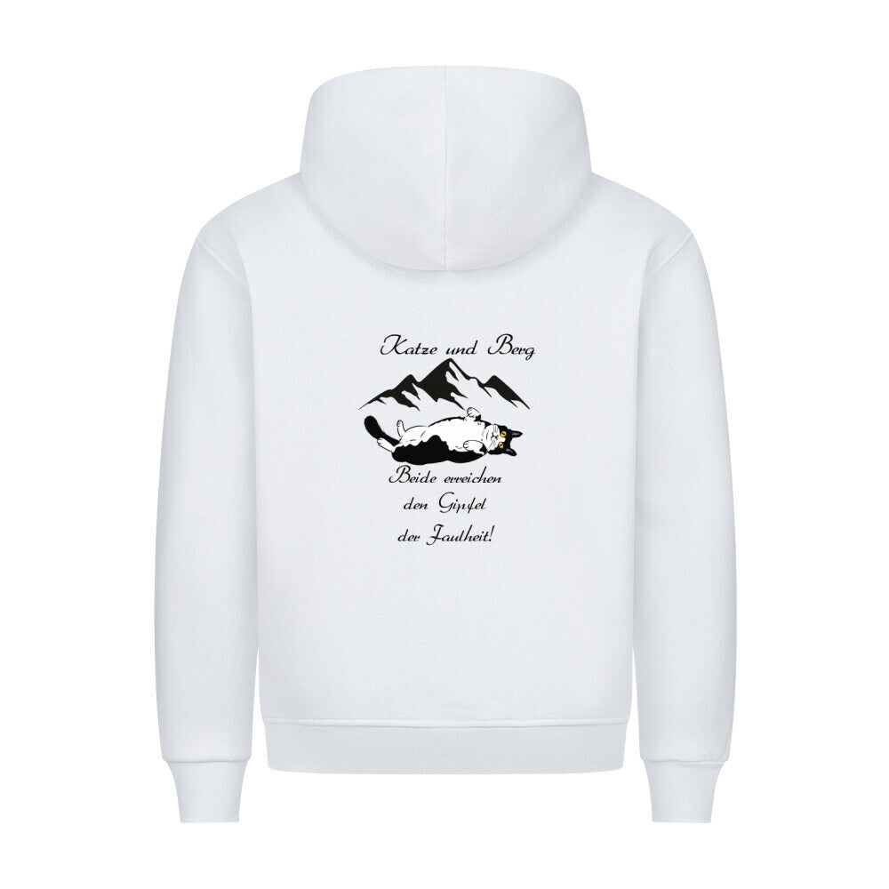 Hoodie, Katze und Berg, in weiß, lustiges Katzendesign,