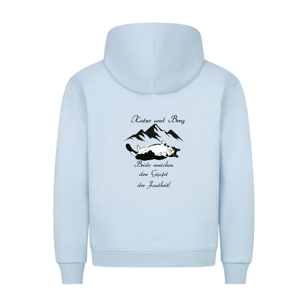 Hoodie, Katze und Berg, in blau, lustiges Katzendesign,