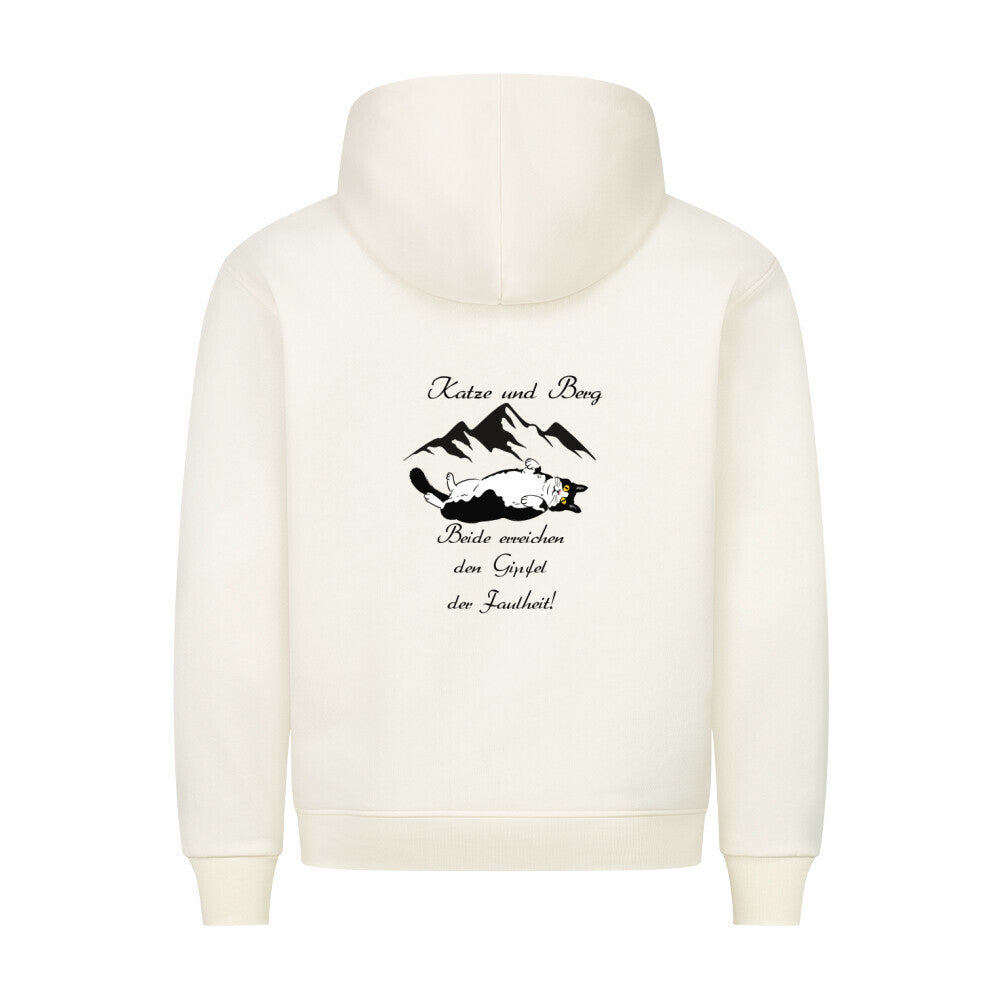 Hoodie, Katze und Berg, in beige, lustiges Katzendesign,