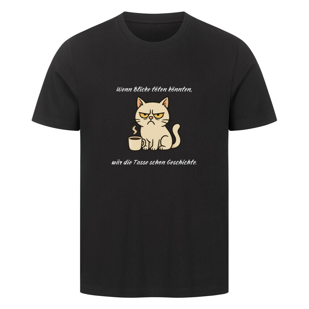 Katze grimmig, Morgenmuffel, Lustiges Katzenmotiv auf T-shirt, T-Shirt in Schwarz