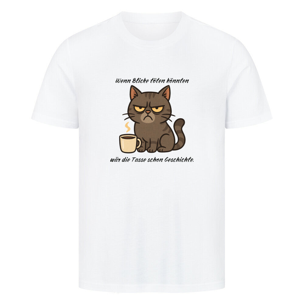 Katze grimmig, Morgenmuffel, Lustiges Katzenmotiv auf T-shirt, T-Shirt in weiß, für Katzenfreunde