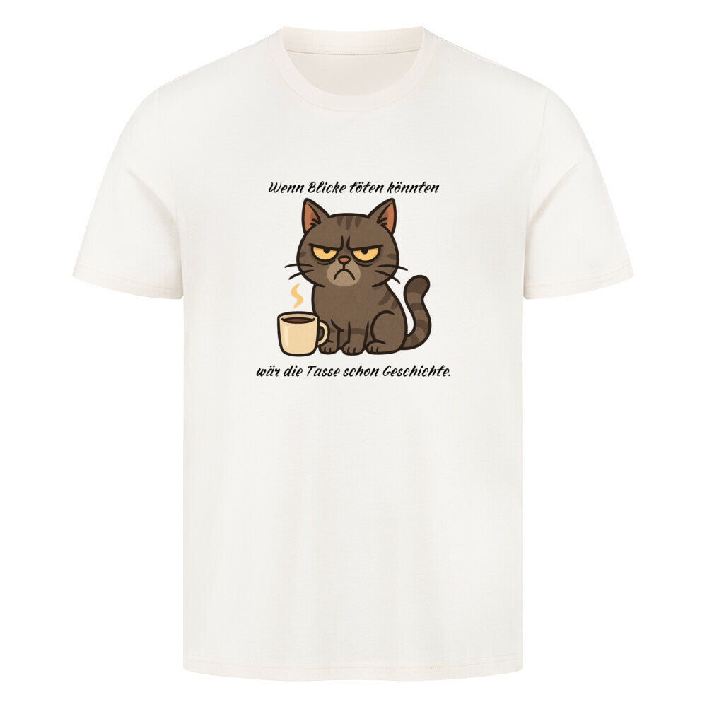 Katze grimmig, Morgenmuffel, Lustiges Katzenmotiv auf T-shirt, T-Shirt in beige, für Katzenfreunde