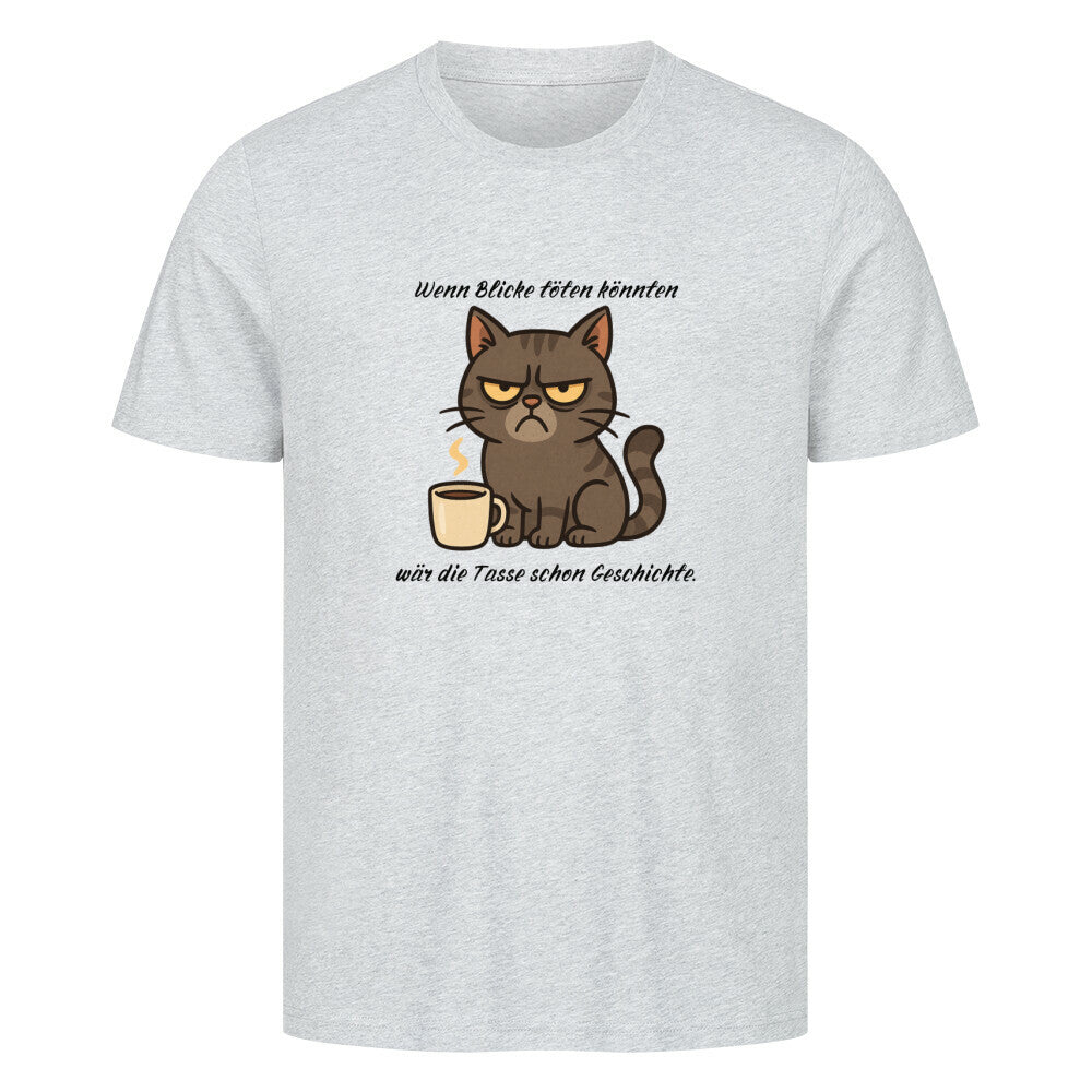 Katze grimmig, Morgenmuffel, Lustiges Katzenmotiv auf T-shirt, T-Shirt in grau, für Katzenfreunde