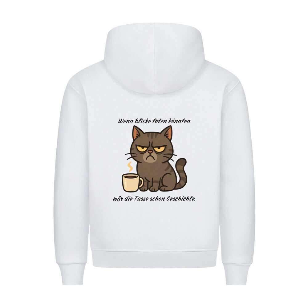 Lustiges Katzenmotiv, Hoodie, in weiß, ideales Geschenk für Katzenliebhaber, Katze, Morgenmuffel