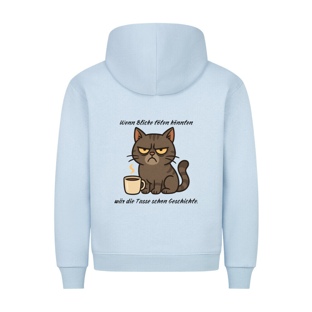 Lustiges Katzenmotiv, Hoodie, in blau, ideales Geschenk für Katzenliebhaber, Katze, Morgenmuffel