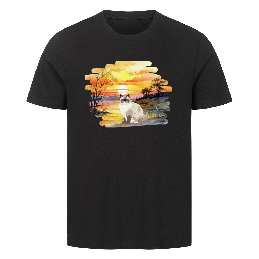 T-shirt mit Katzendesign in Schwarz, Katze, Sonnenuntergang, Katzenfreunde