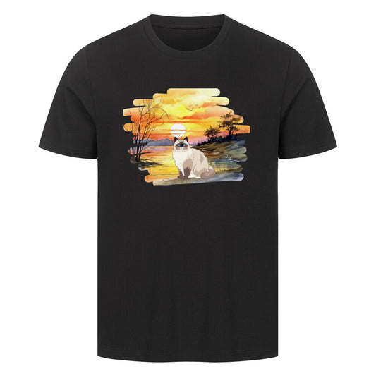 T-shirt mit Katzendesign in Schwarz, Katze, Sonnenuntergang, Katzenfreunde