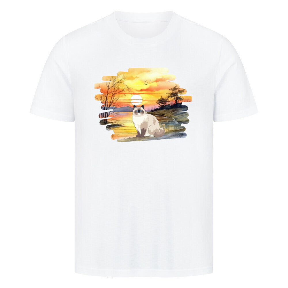 T-shirt mit Katzendesign in weiß, Katze, Sonnenuntergang, Katzenfreunde