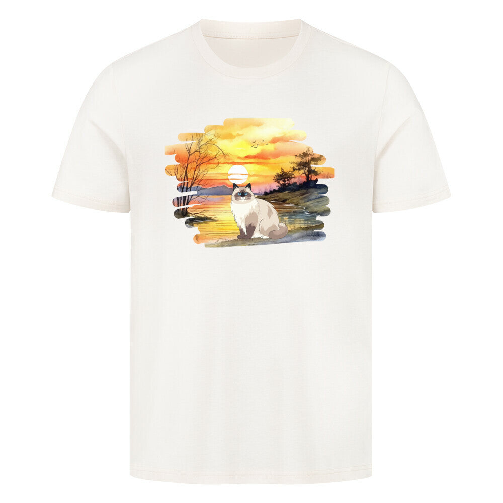 T-shirt mit Katzendesign in beige, Katze, Sonnenuntergang, Katzenfreunde