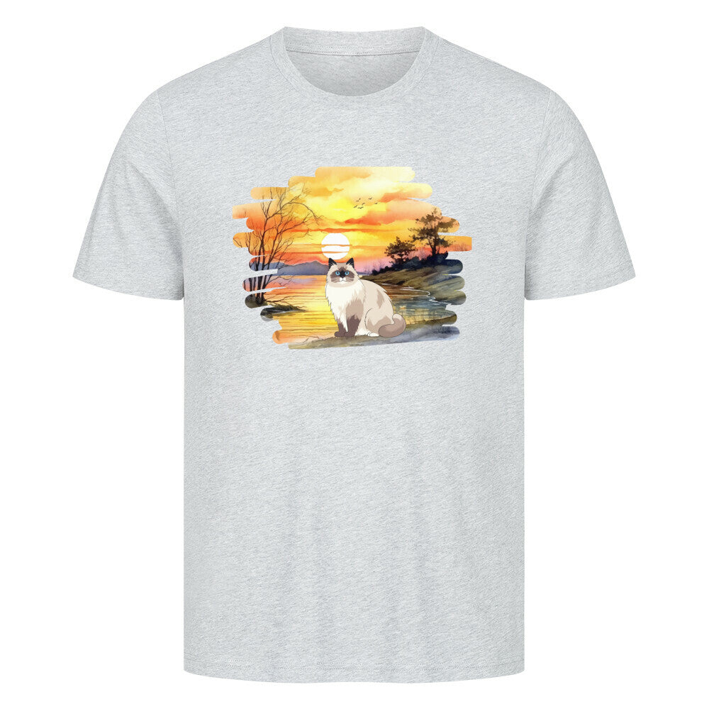 T-shirt mit Katzendesign in grau, Katze, Sonnenuntergang, Katzenfreunde