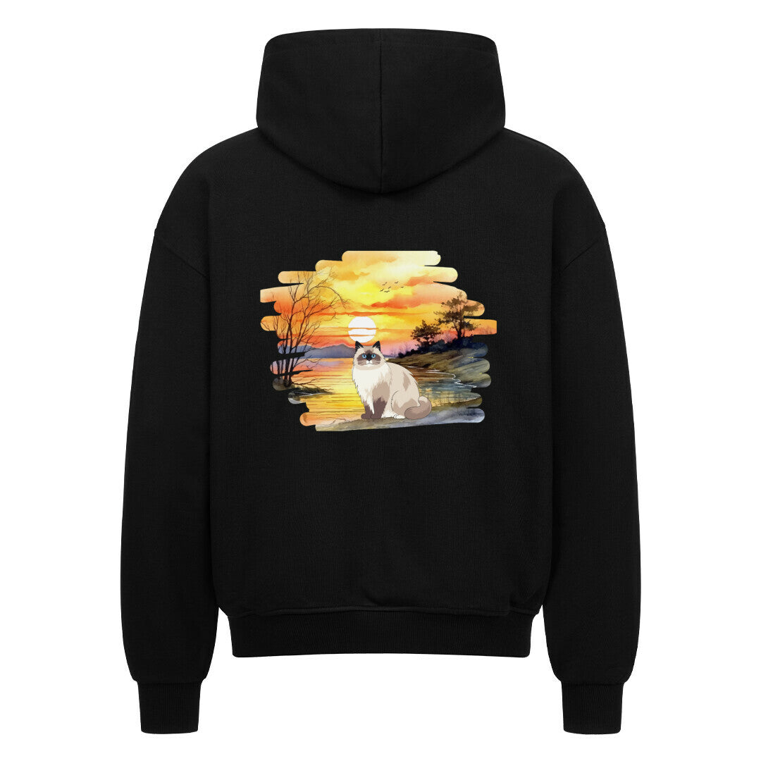 exklusiven Katze  Hoodie, Katzenmotiv, Sonnenuntergang, Hoodie in schwarz