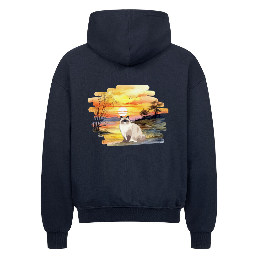 exklusiven Katze  Hoodie, Katzenmotiv, Sonnenuntergang, Hoodie in blau