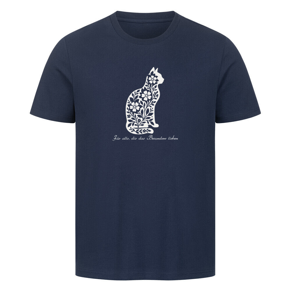 T-Shirt mit Blumenkatze, in blau, elegantes Tshirt, für Freunde der Katzen