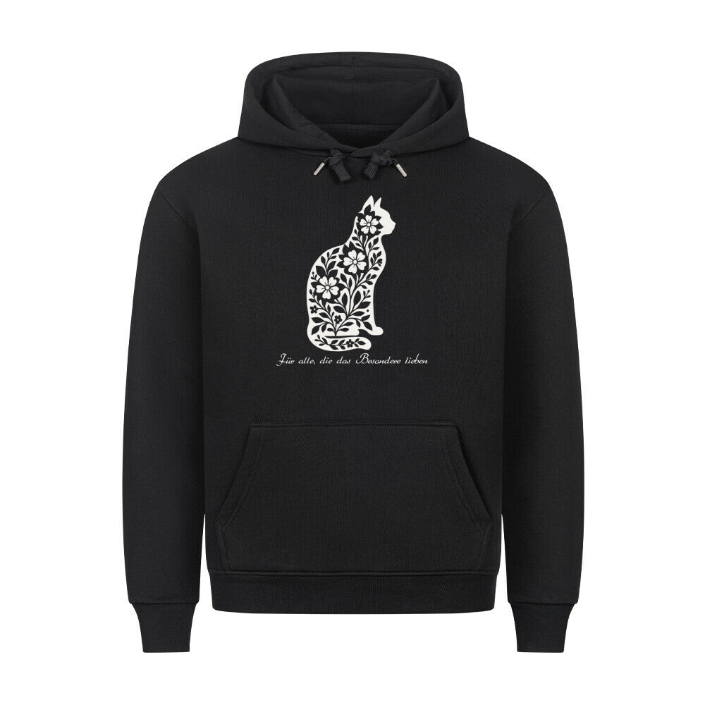 Katze aus Blumenmotiven auf schwarzen Hoodie, für Katzenmamas