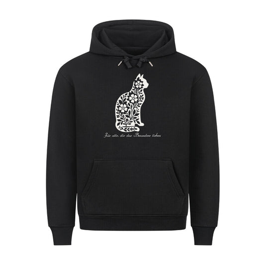 Katze aus Blumenmotiven auf schwarzen Hoodie, für Katzenmamas