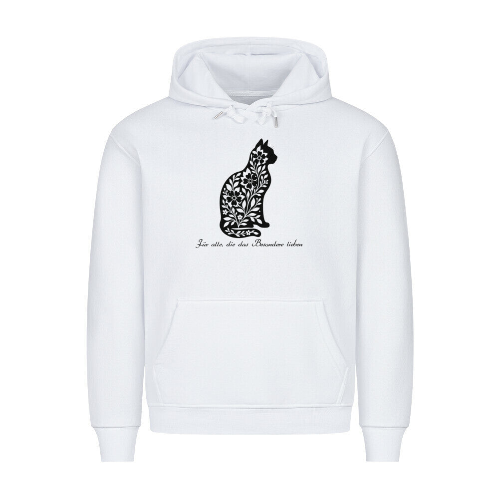 Katze aus Blumenmotiven auf weißen Hoodie, für Katzenmamas