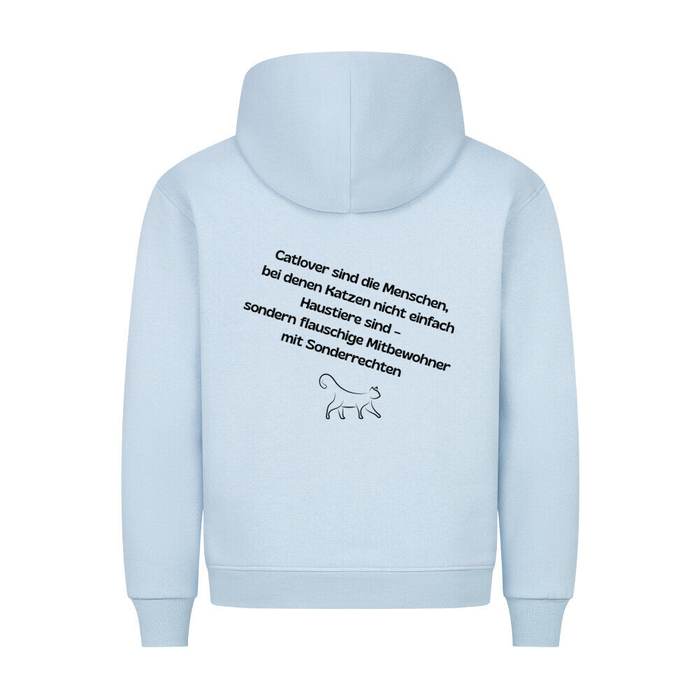 Katzen sind Mitbewohner, Hoodie in blau, toller Katzenspruch mit Motiv für Katzenfans