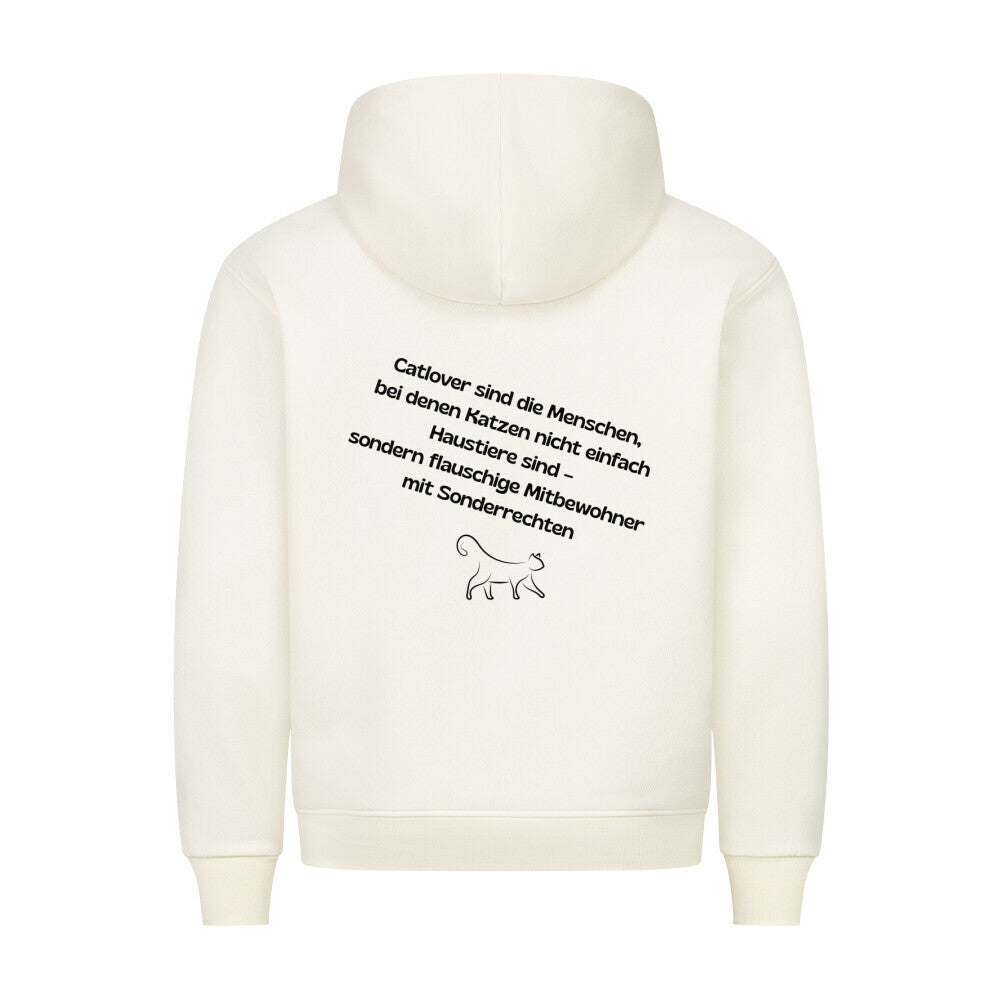 Katzen sind Mitbewohner, Hoodie in beige, toller Katzenspruch mit Motiv für Katzenfans