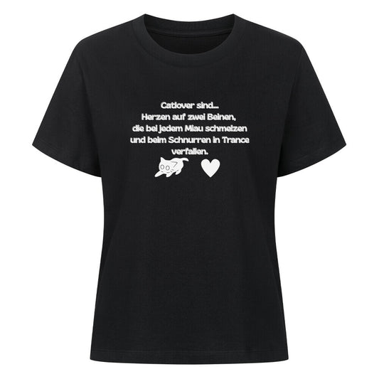 Schwarzes Frauen T-Shirt, Catlover sind,  mit Katzenmotiv, Katze und Herz, Katzenfreunde