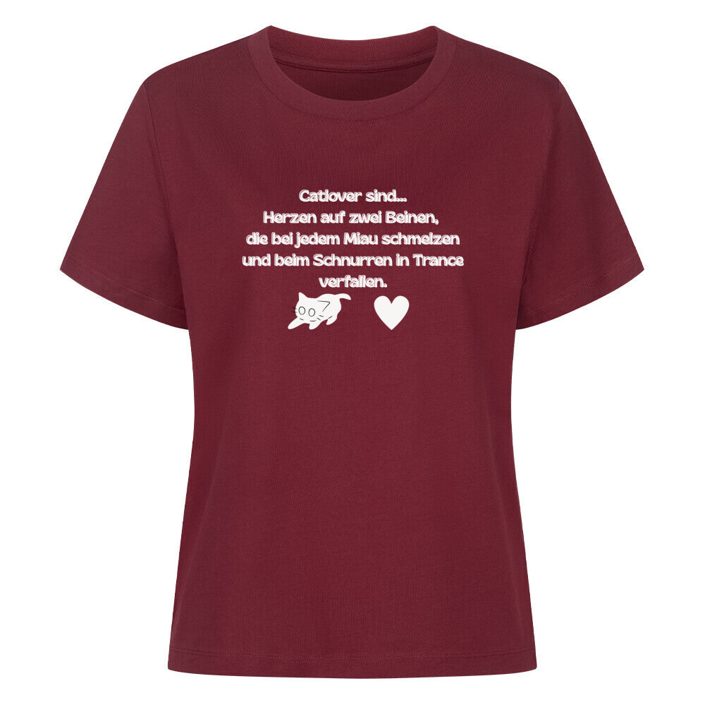 rotes Frauen T-Shirt, Catlover sind,  mit Katzenmotiv, Katze und Herz, Katzenfreunde
