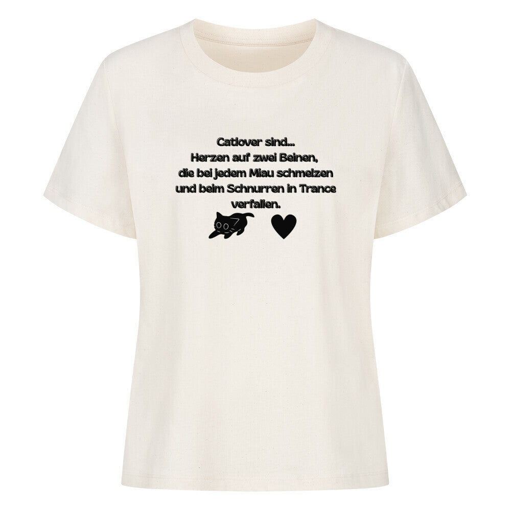 beiges Frauen T-Shirt, Catlover sind,  mit Katzenmotiv, Katze und Herz, Katzenfreunde
