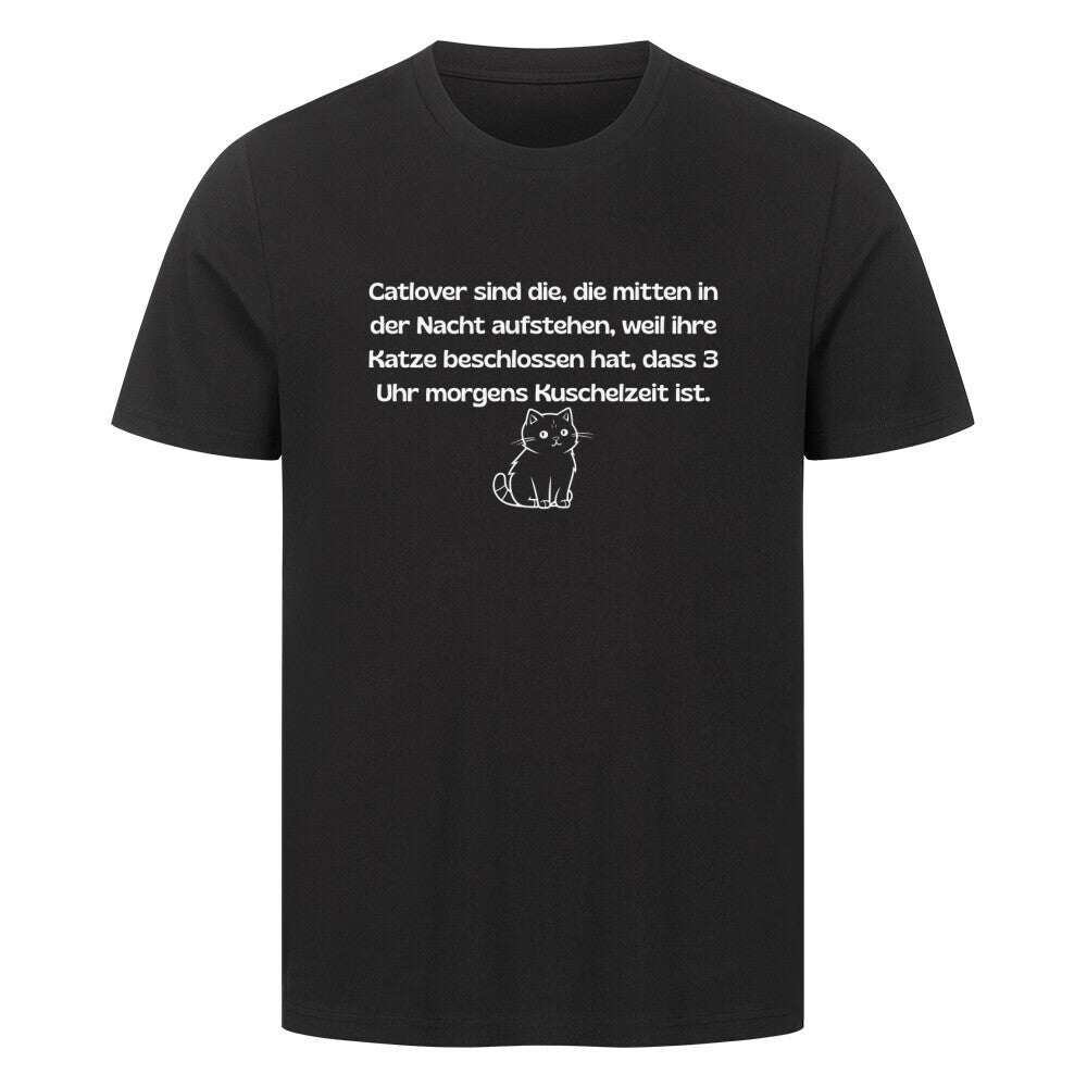 T-Shirt in schwarz mit Katzemotiv und Spruch, für Katzenfans und Katzenfreunde
