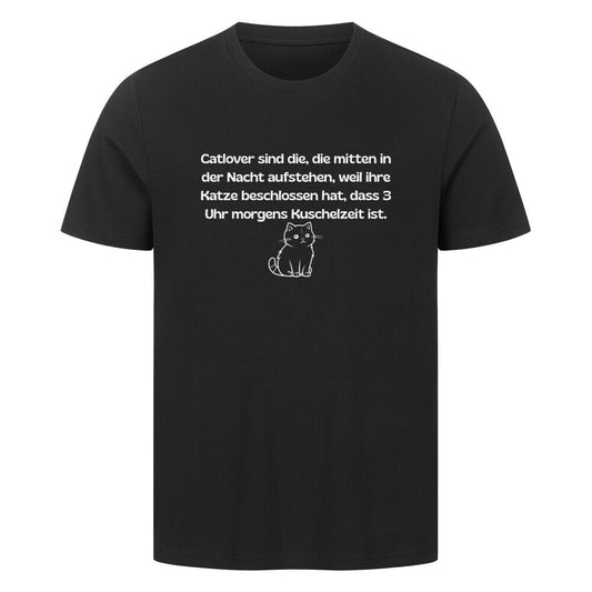 T-Shirt in schwarz mit Katzemotiv und Spruch, für Katzenfans und Katzenfreunde