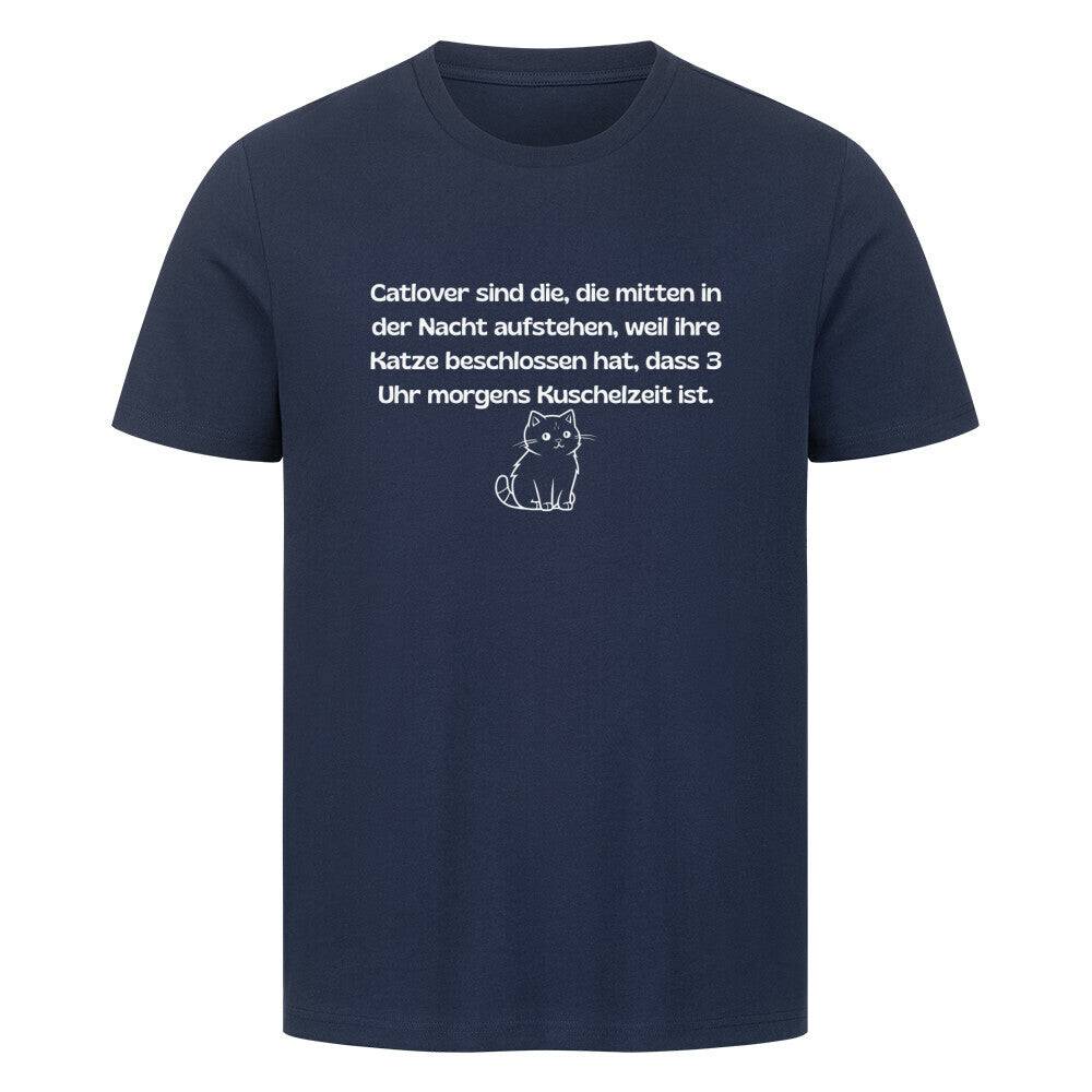 T-Shirt in blau mit Katzemotiv und Spruch, für Katzenfans und Katzenfreunde