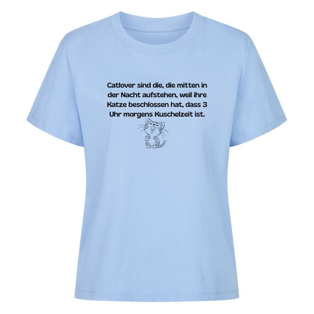 T-Shirt für Frauen mit Katzenmotiv, in blau Lustiger Katzenspruch, Catlover sind...