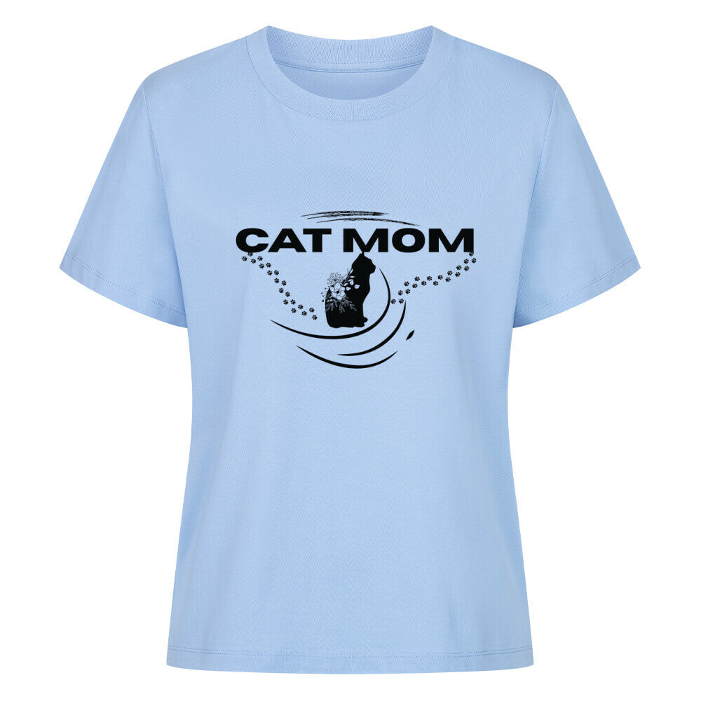 Frauen T-Shirt in blau mit Katzenmotiv, Cat MOM