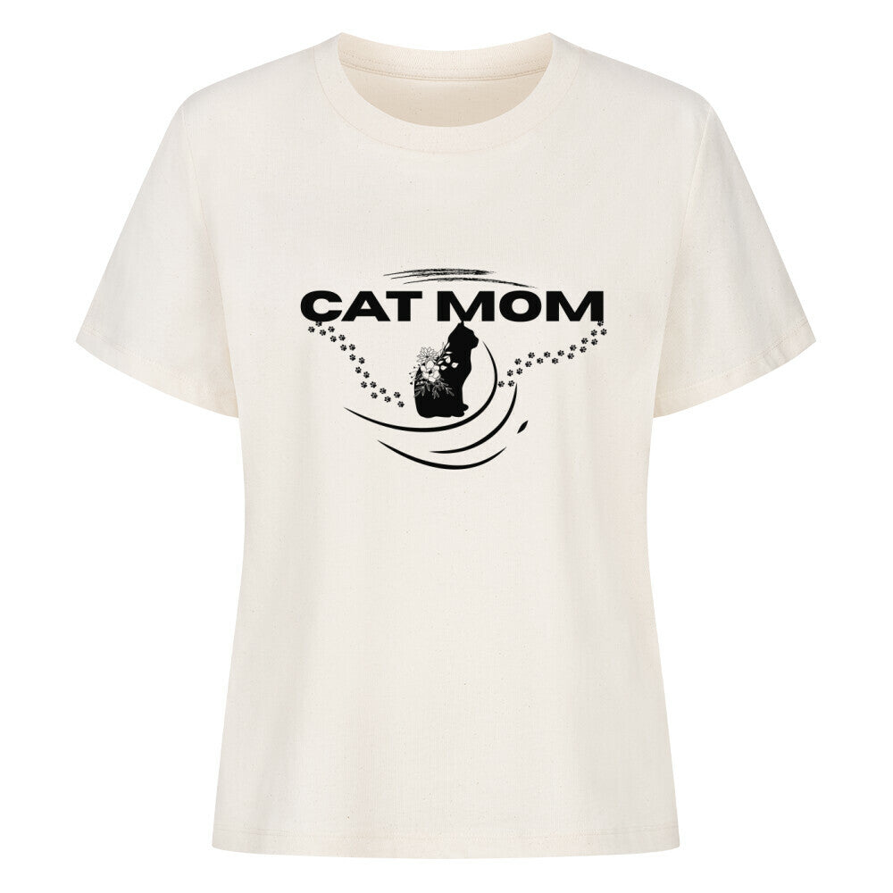 Frauen T-Shirt in beige mit Katzenmotiv, Cat MOM