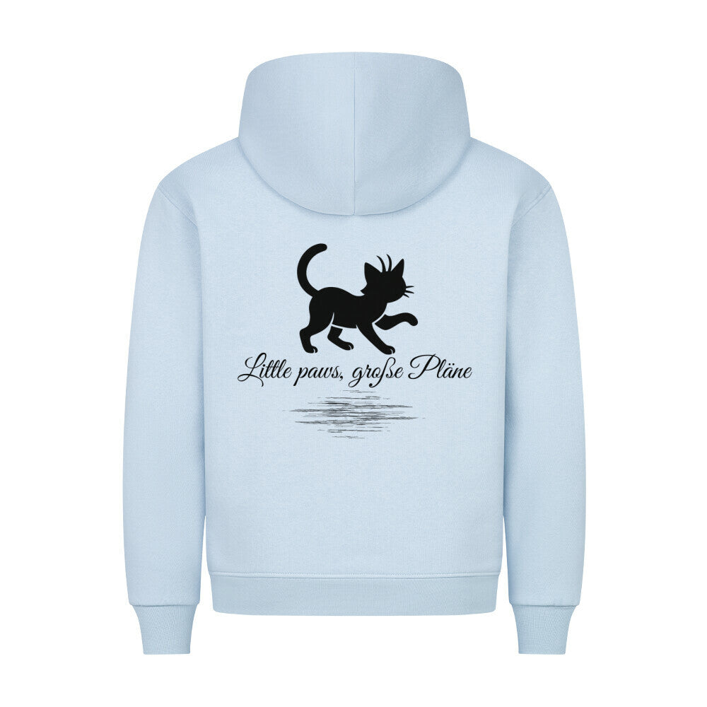 Lustiges Katzenmotiv, hellblauer Hoodie, große Pläne,  Katze