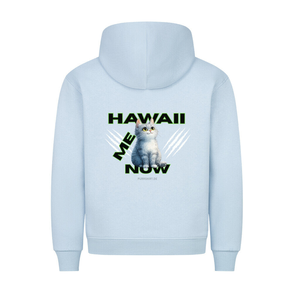 Hoodie mit Hawaii Katzenmotiv, lustiges Katzendesign in Hellblau