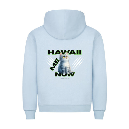 Hoodie mit Hawaii Katzenmotiv, lustiges Katzendesign in Hellblau