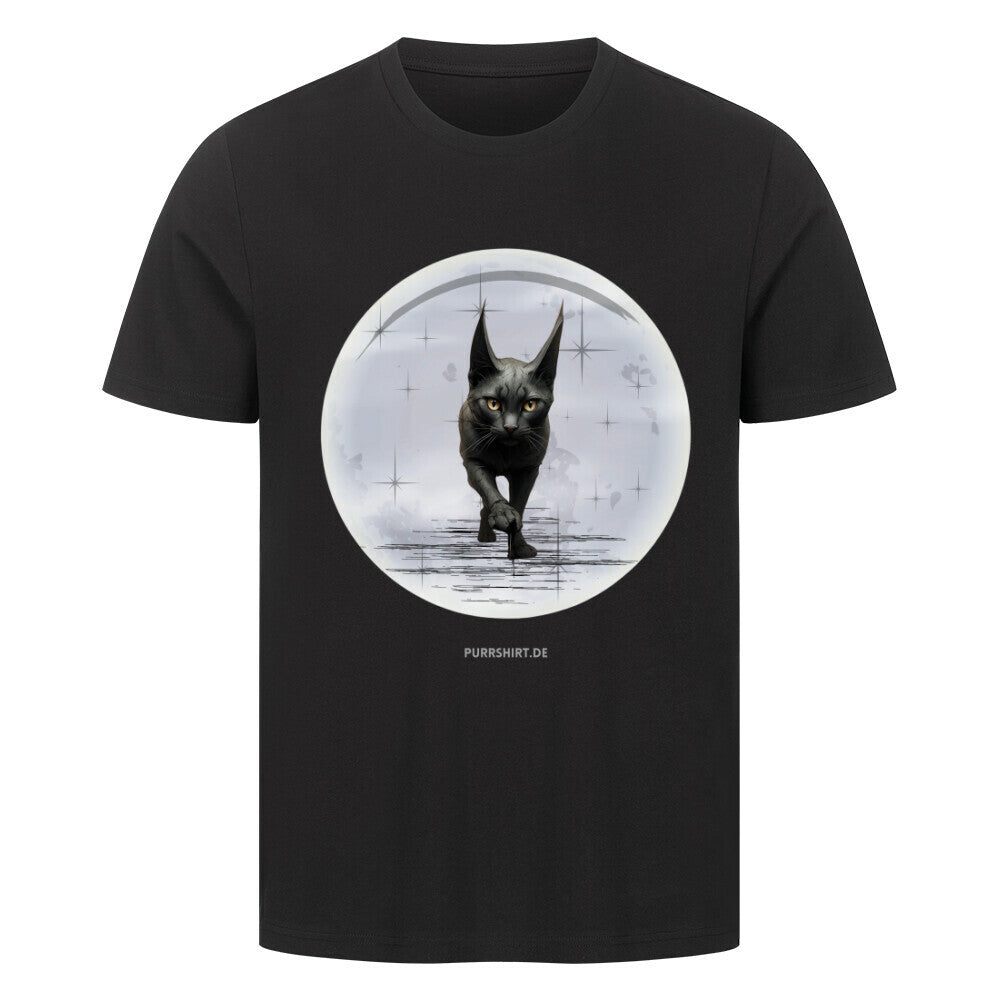 T-Shirt in schwarz, Design Katze auf dem Mond, Katzenmotiv, von purrshirt