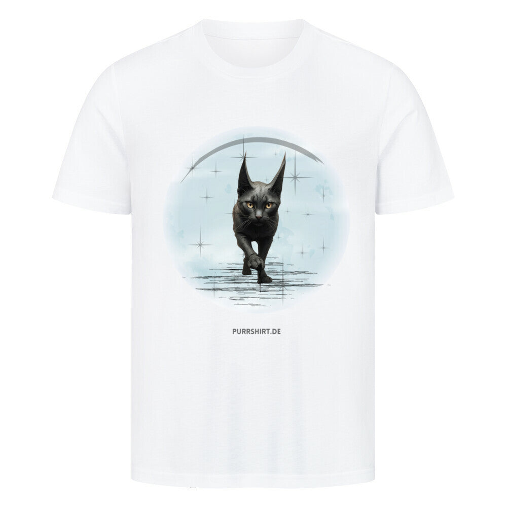 T-Shirt in weiß, Design Katze auf dem Mond, Katzenmotiv, von purrshirt