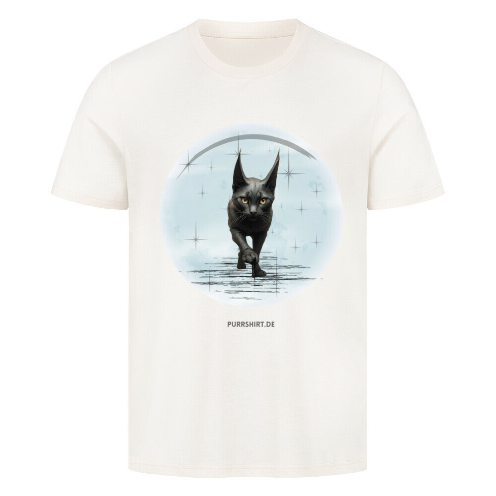 T-Shirt in Beige, Design Katze auf dem Mond, Katzenmotiv, von purrshirt