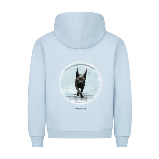 Hoodie in Hellblau, mit Katze auf dem Mond, für Katzenfans,