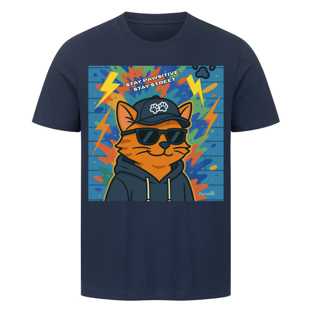 Katzenmotiv Steetware, Graffiti Style, Dunkelblau, T-Shirt