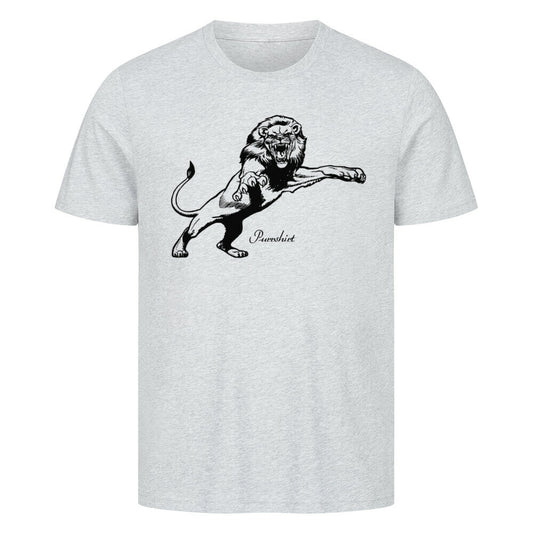 Illustration eines aufrecht stehenden Löwen mit majestätischem Blick – starkes T-Shirt-Motiv, das Mut, Stolz und innere Stärke ausstrahlt. in grau