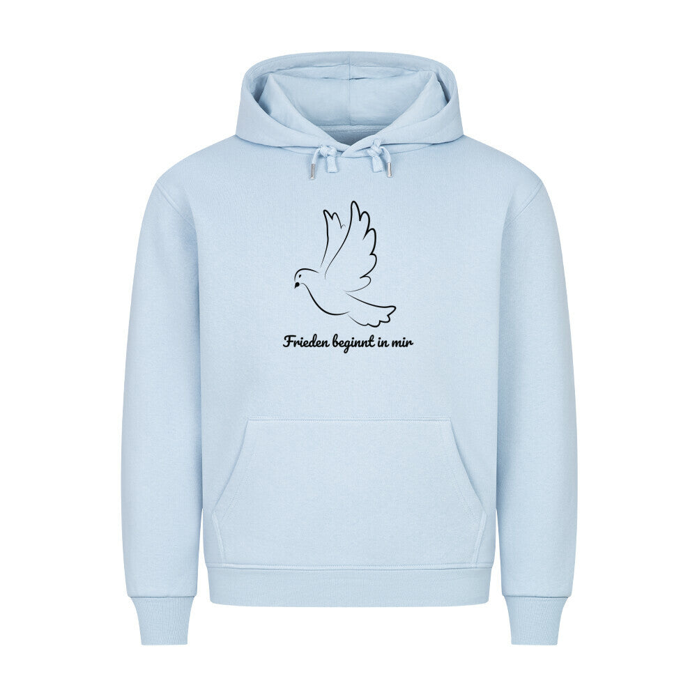 Frieden beginnt in mir Hoodie, Frieden in der Welt, spiritueller Hoodie, Sabine Frieden Kollektion, Friedensbotschaft Kleidung, Hoodie mit Botschaft, positives Statement Hoodie, Yoga Hoodie, Achtsamkeit, Meditation, Hoodie, color: babyblau