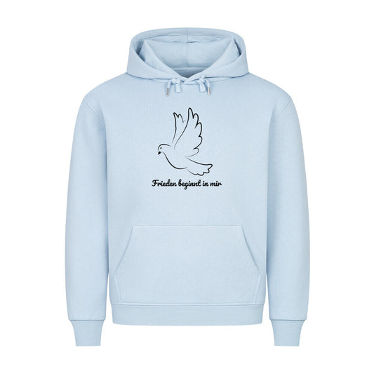 Frieden beginnt in mir Hoodie, Frieden in der Welt, spiritueller Hoodie, Sabine Frieden Kollektion, Friedensbotschaft Kleidung, Hoodie mit Botschaft, positives Statement Hoodie, Yoga Hoodie, Achtsamkeit, Meditation, Hoodie, color: babyblau