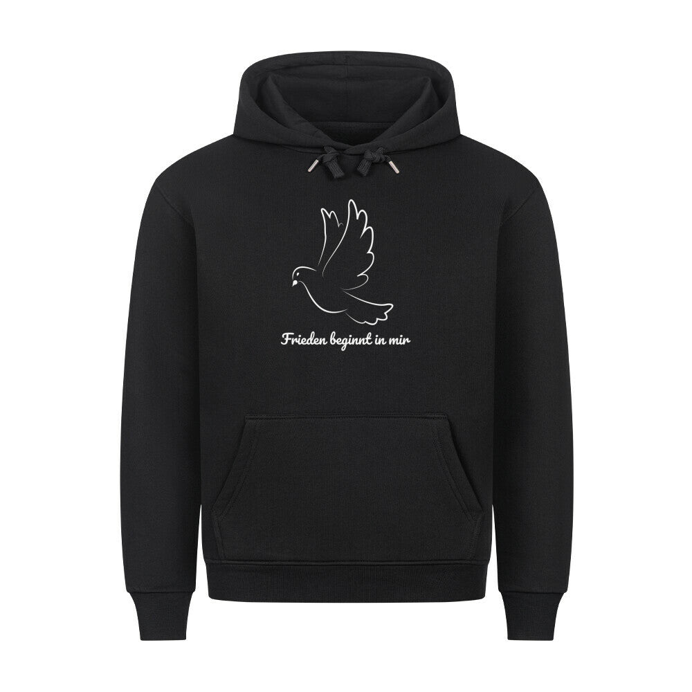 Frieden beginnt in mir Hoodie, Frieden in der Welt, spiritueller Hoodie, Sabine Frieden Kollektion, Friedensbotschaft Kleidung, Hoodie mit Botschaft, positives Statement Hoodie, Yoga Hoodie, Achtsamkeit, Meditation, Hoodie color: schwarz